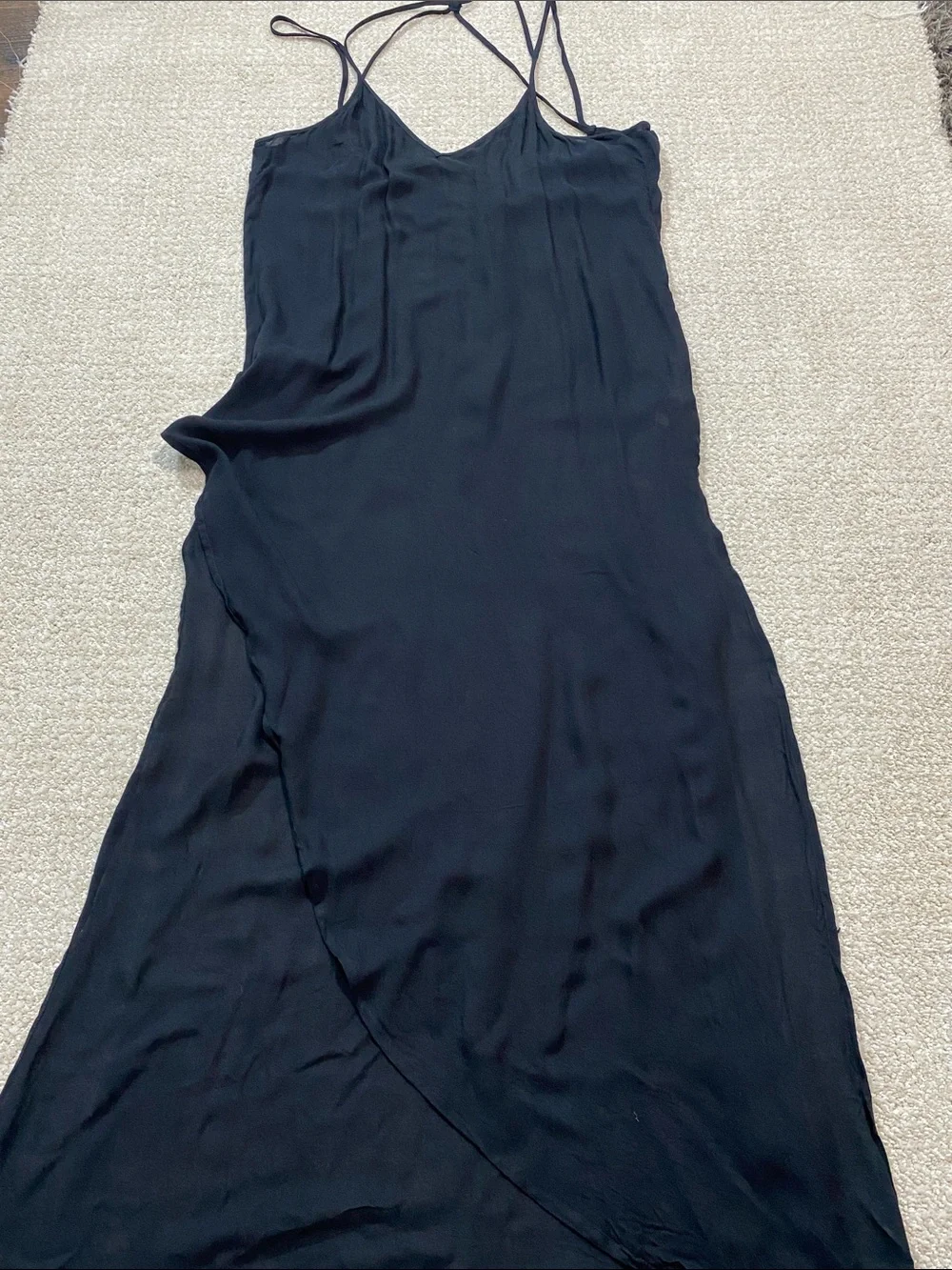 Free People Black Long Crisscross-Back Nightgown with Asymmetric Hem 100% Rayon